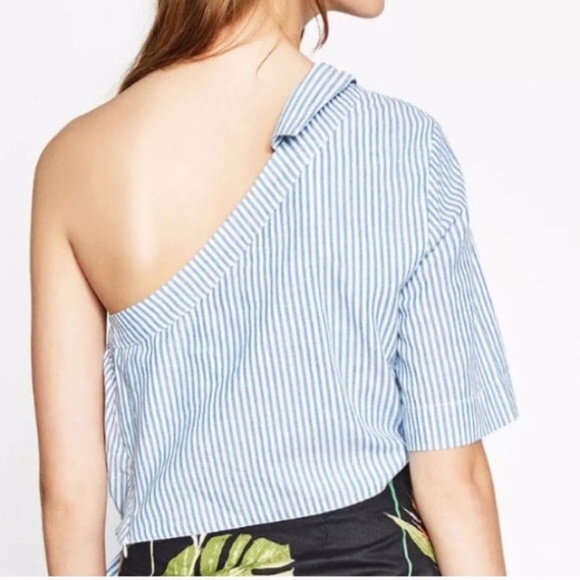ZARA TRF Blue/White One Shoulder Crop Top - Picture 2 of 8